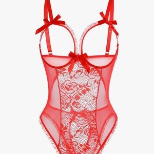 Elegant Red Lace Bodysuit